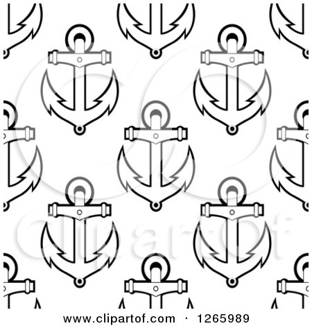 Clipart of a Seamless Black and White Pattern of Anchors - Royalty Free Vector Illustration by Vector Tradition SM