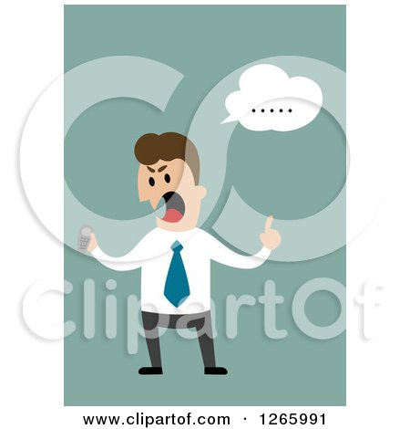 Clipart of a Mad Caucasian Businessman Screaming on Green - Royalty Free Vector Illustration by Vector Tradition SM