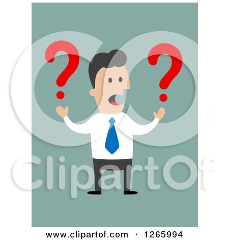 Clipart of a Caucasian Businessman Holding Question Marks on Green - Royalty Free Vector Illustration by Vector Tradition SM
