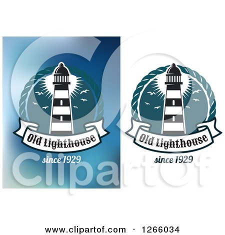 Clipart of a Shining Lighthouse with Seagulls and Text - Royalty Free Vector Illustration by Vector Tradition SM