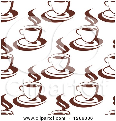 Clipart of a Seamless Background Pattern of Brown Coffee Cups - Royalty Free Vector Illustration by Vector Tradition SM