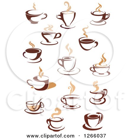 Clipart of Steamy Brown Coffee Cups - Royalty Free Vector Illustration by Vector Tradition SM