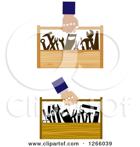 Clipart of Hands Carrying Tool Boxes - Royalty Free Vector Illustration by Vector Tradition SM