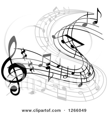 Clipart of a Grayscale Flowing Music Note Design - Royalty Free Vector Illustration by Vector Tradition SM