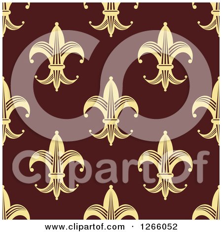 Clipart of a Seamless Pattern Background of Yellow Fleur De Lis on Marroon - Royalty Free Vector Illustration by Vector Tradition SM