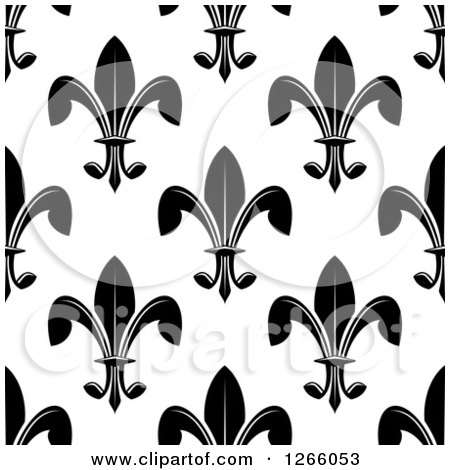 Clipart of a Seamless Pattern Background of Black Fleur De Lis on White - Royalty Free Vector Illustration by Vector Tradition SM