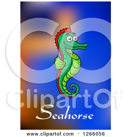 Clipart of a Green Seahorse and Text over Gradient - Royalty Free Vector Illustration by Vector Tradition SM