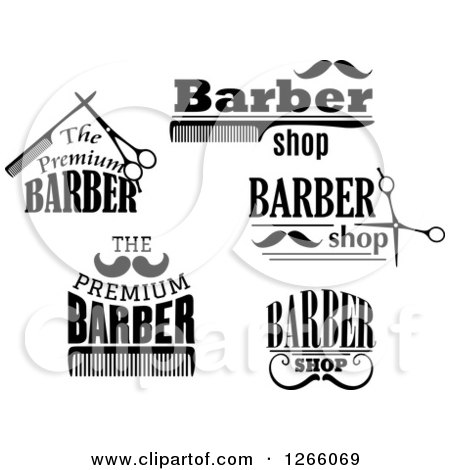 Clipart of Black and White Barber Shop Designs - Royalty Free Vector Illustration by Vector Tradition SM
