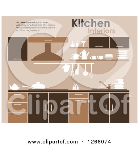 Clipart of a Brown Kitchen Interior with Text - Royalty Free Vector Illustration by Vector Tradition SM