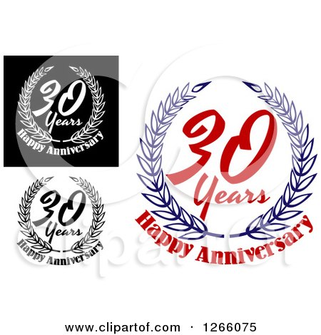 Clipart of 30 Year Happy Anniversary Designs - Royalty Free Vector Illustration by Vector Tradition SM