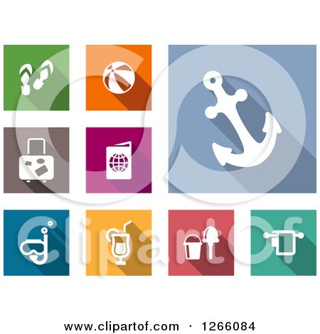 Clipart of White Travel Icons on Colorful Tiles - Royalty Free Vector Illustration by Vector Tradition SM