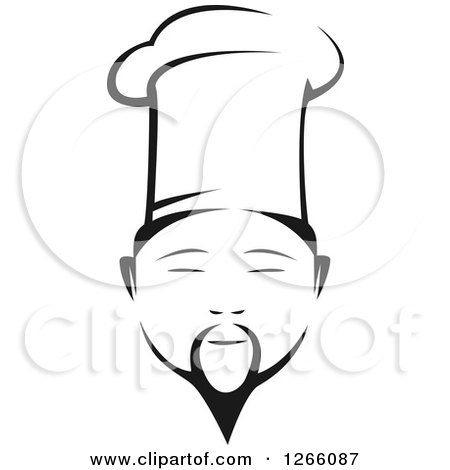 Clipart of a Black and White Male Asian Chef Face - Royalty Free Vector Illustration by Vector Tradition SM
