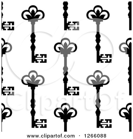 Clipart of a Seamless Background Pattern of Black and White Skeleton Keys - Royalty Free Vector Illustration by Vector Tradition SM