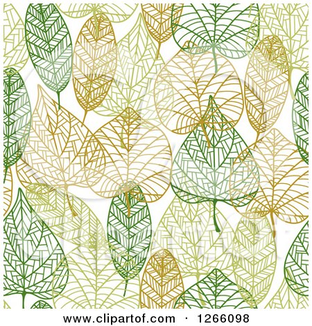 Clipart of a Seamless Background Pattern of Green and Brown Skeleton Leaves - Royalty Free Vector Illustration by Vector Tradition SM
