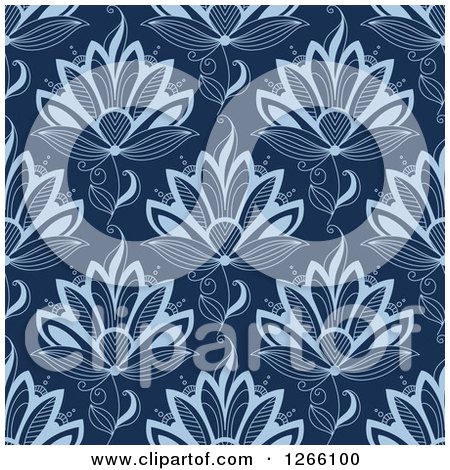 Clipart of a Seamless Pattern Background of Blue Henna Flowers - Royalty Free Vector Illustration by Vector Tradition SM