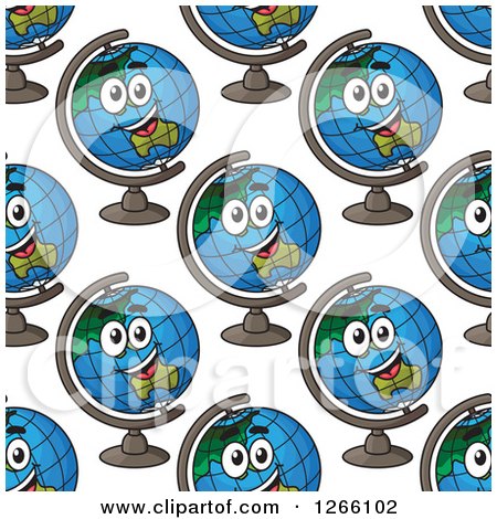 Clipart of a Seamless Background Pattern of Happy Desk Globes - Royalty Free Vector Illustration by Vector Tradition SM