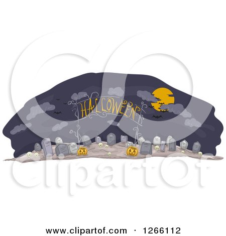 Clipart of a Halloween Arch Sign over a Cemetery with Jackolanterns - Royalty Free Vector Illustration by BNP Design Studio