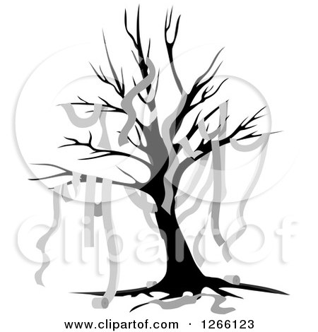 Clipart of a Bare Tree Draped in Toilet Paper - Royalty Free Vector Illustration by BNP Design Studio