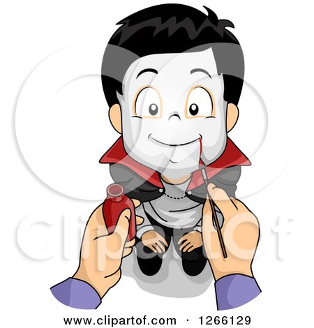 Clipart of a Mothers Hands Painting a Vampire Face on Her Son for Halloween - Royalty Free Vector Illustration by BNP Design Studio