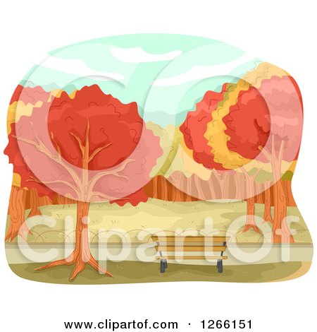 Clipart of a Park Bench with Autumn Trees - Royalty Free Vector Illustration by BNP Design Studio