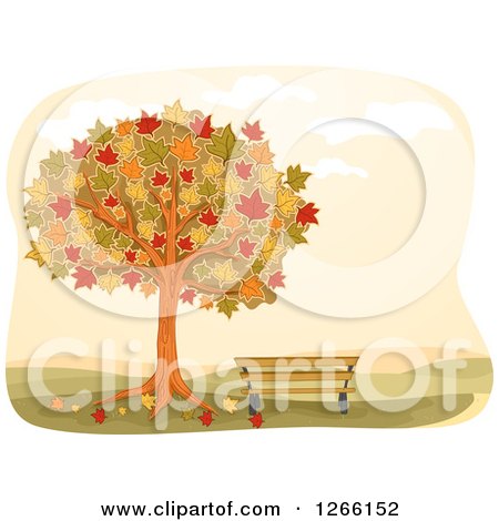 Clipart of a Park Bench Under an Autumn Maple Tree - Royalty Free Vector Illustration by BNP Design Studio