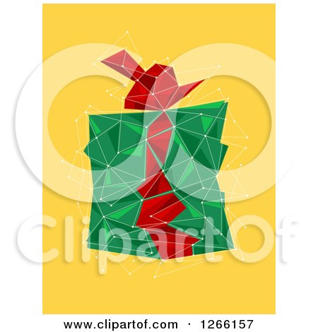 Clipart of a Green and Red Geometric Christmas Gift on Yellow - Royalty Free Vector Illustration by BNP Design Studio