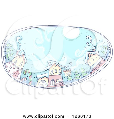 Clipart of a Sketched Christmas Village Oval - Royalty Free Vector Illustration by BNP Design Studio