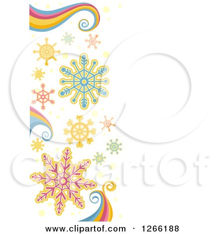 Clipart of a Christmas Background with Snowflakes and Rainbow Swirls - Royalty Free Vector Illustration by BNP Design Studio