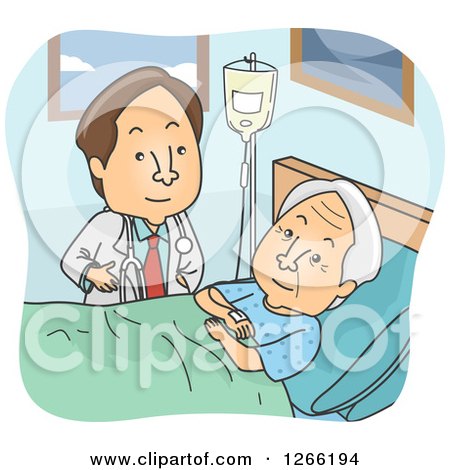 Clipart of a Brunette Male Doctor Visiting with an Elderly Patient - Royalty Free Vector Illustration by BNP Design Studio
