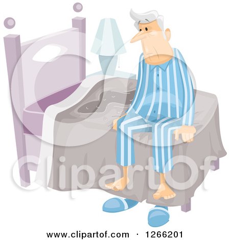 Clipart of a Senior Man with Incontinence Sitting up After Wetting the Bed - Royalty Free Vector Illustration by BNP Design Studio