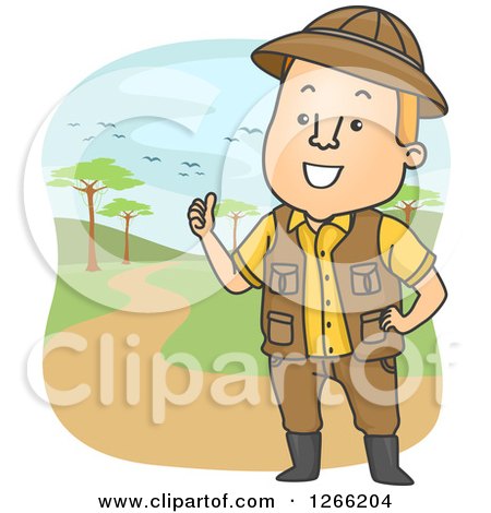 Clipart of a Safari Man Talking and Giving a Tour - Royalty Free Vector Illustration by BNP Design Studio