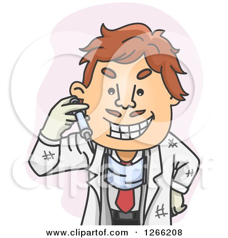 Clipart of a Brunette White Quack Male Doctor Holding a Syringe - Royalty Free Vector Illustration by BNP Design Studio