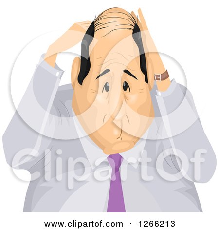 Clipart of a Senior Businessman Rubbing His Bald Head - Royalty Free Vector Illustration by BNP Design Studio