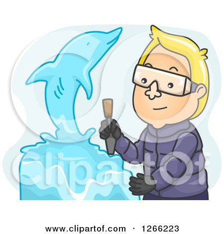 Clipart of a Blond Whit Eman Creating a Dolphin Ice Sculpture - Royalty Free Vector Illustration by BNP Design Studio