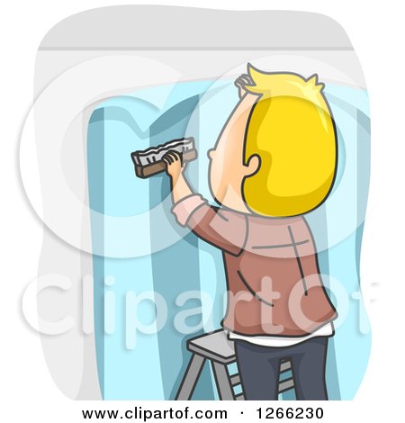 Clipart of a Blond White Male Wallpaper Installer - Royalty Free Vector Illustration by BNP Design Studio
