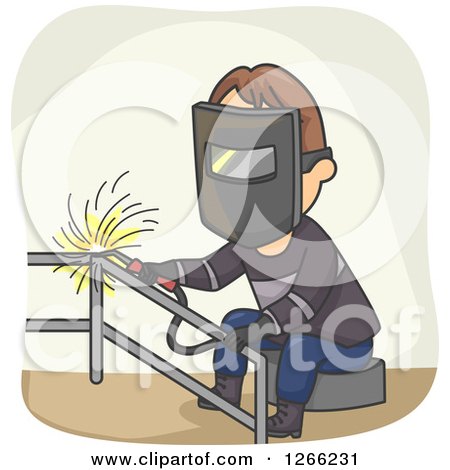 Clipart of a Brunette White Male Welder Working on Railing - Royalty Free Vector Illustration by BNP Design Studio