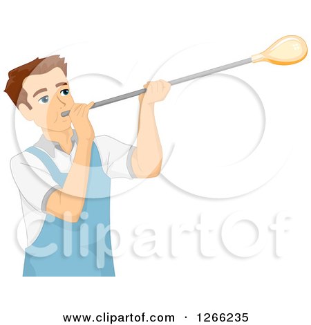 Clipart of a Brunette Caucasian Man Blowing Glass - Royalty Free Vector Illustration by BNP Design Studio