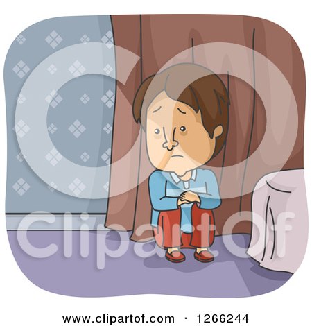 Clipart of a Depressed Brunette White Man Sitting on the Floor - Royalty Free Vector Illustration by BNP Design Studio
