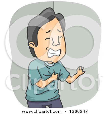 Clipart of an Asian Man Clutching His Chest During a Heart Attack - Royalty Free Vector Illustration by BNP Design Studio