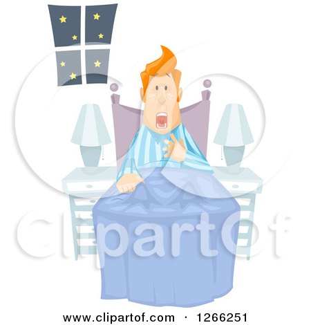 Clipart of a Red Haired White Man Waking up from a Nightmare - Royalty Free Vector Illustration by BNP Design Studio