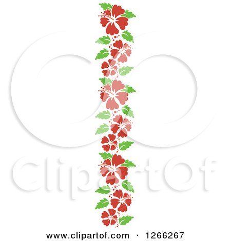 Clipart of a Vertical Border of Red Hibiscus Flowers and Green Leaves - Royalty Free Vector Illustration by BNP Design Studio