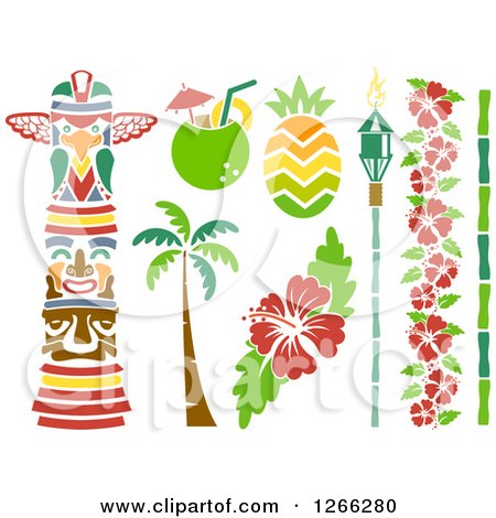 Clipart of Stencil Styled Hawaiian Design Elements - Royalty Free Vector Illustration by BNP Design Studio
