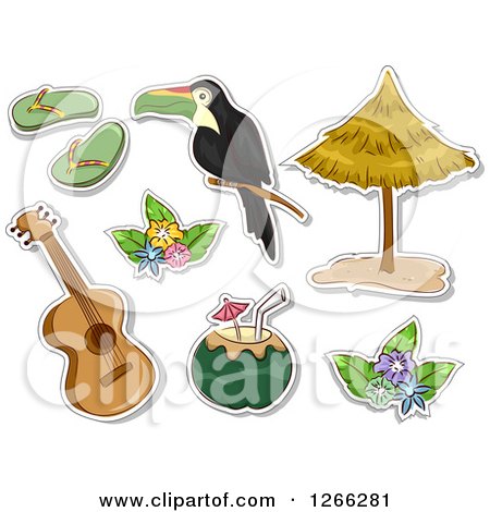 Clipart of Hawaiian Themed Sticker Style Designs - Royalty Free Vector Illustration by BNP Design Studio