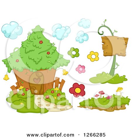 Clipart of an Enchanted Fairy House and Elements - Royalty Free Vector Illustration by BNP Design Studio