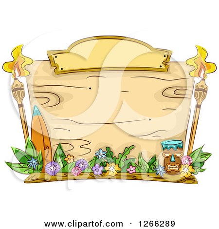 Clipart of a Wooden Sign with Hawaiian Items - Royalty Free Vector Illustration by BNP Design Studio