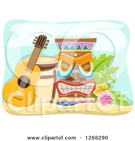 Clipart of a Guitar Drum and Tiki - Royalty Free Vector Illustration by BNP Design Studio