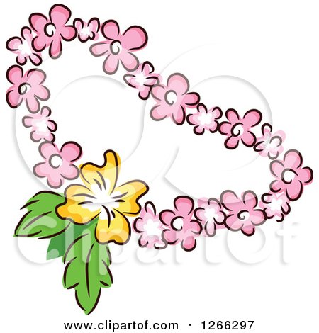 Clipart of a Tiki Party Pink and Yellow Floral Lei - Royalty Free Vector Illustration by BNP Design Studio