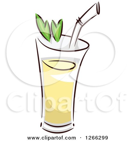 Clipart of a Sketched Glass of Juice with a Straw - Royalty Free Vector Illustration by BNP Design Studio