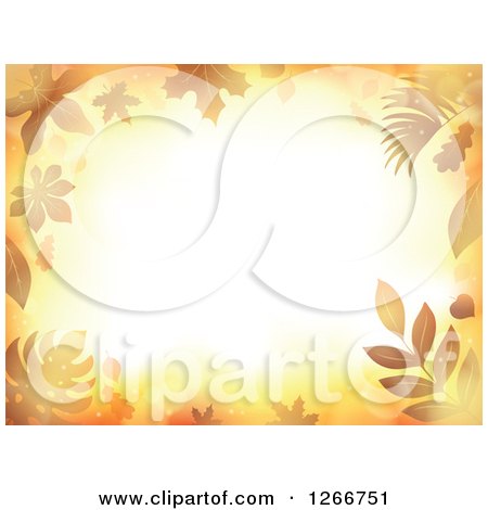Clipart of a Background of Orange Flares and Autumn Leaves Around Text Space - Royalty Free Vector Illustration by visekart