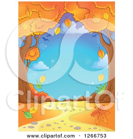 Clipart of a Backdrop of a Path Through Autumn Trees - Royalty Free Vector Illustration by visekart